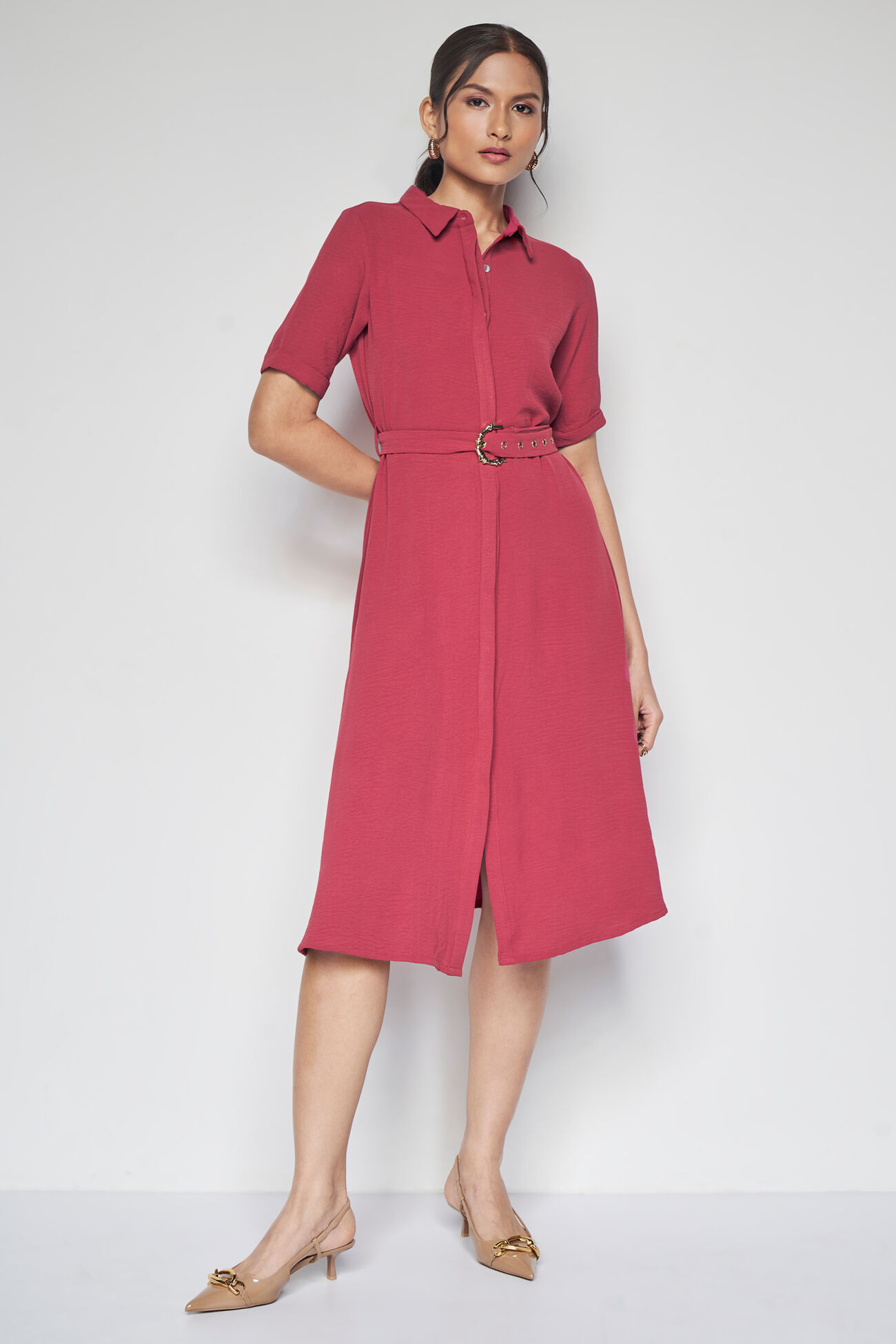 Gigi Solid Dress, Peach, image 3